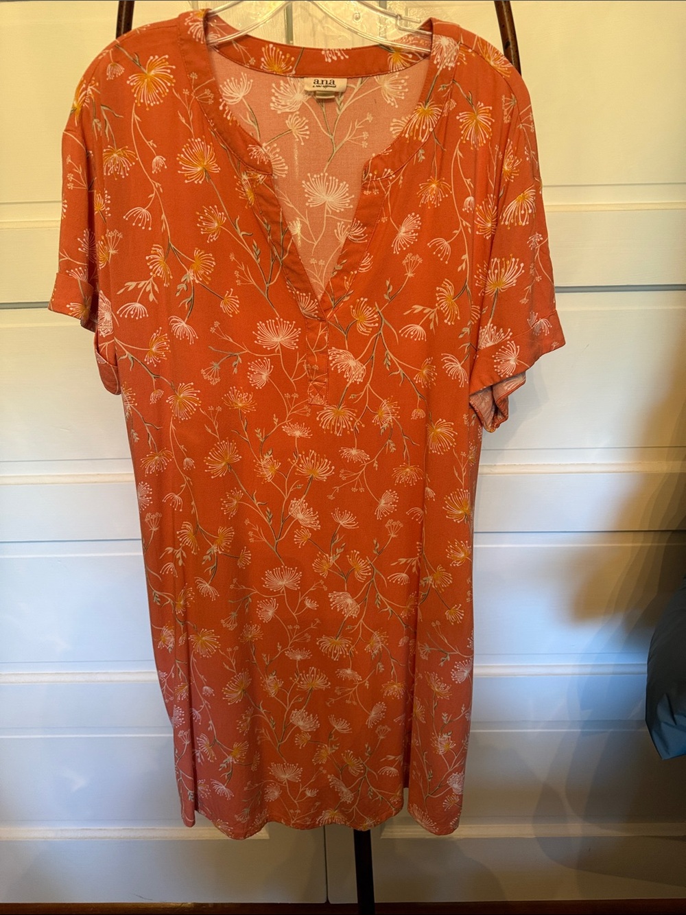 Pocketed Floral Shift Dress Coral Terracotta Lightweight Summer XL ANA